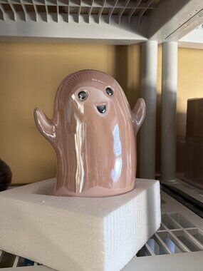 Iridescent Ceramic Happy Pink Ghost - NIB